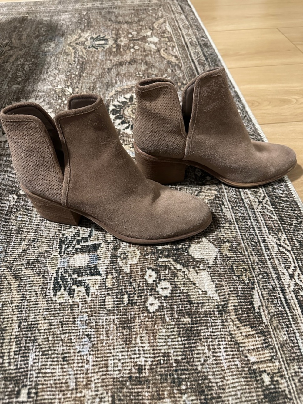 hinge Taupe Suede Ankle Booties